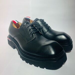 black LEIZILEI men's thick sole calf leather derby shoes